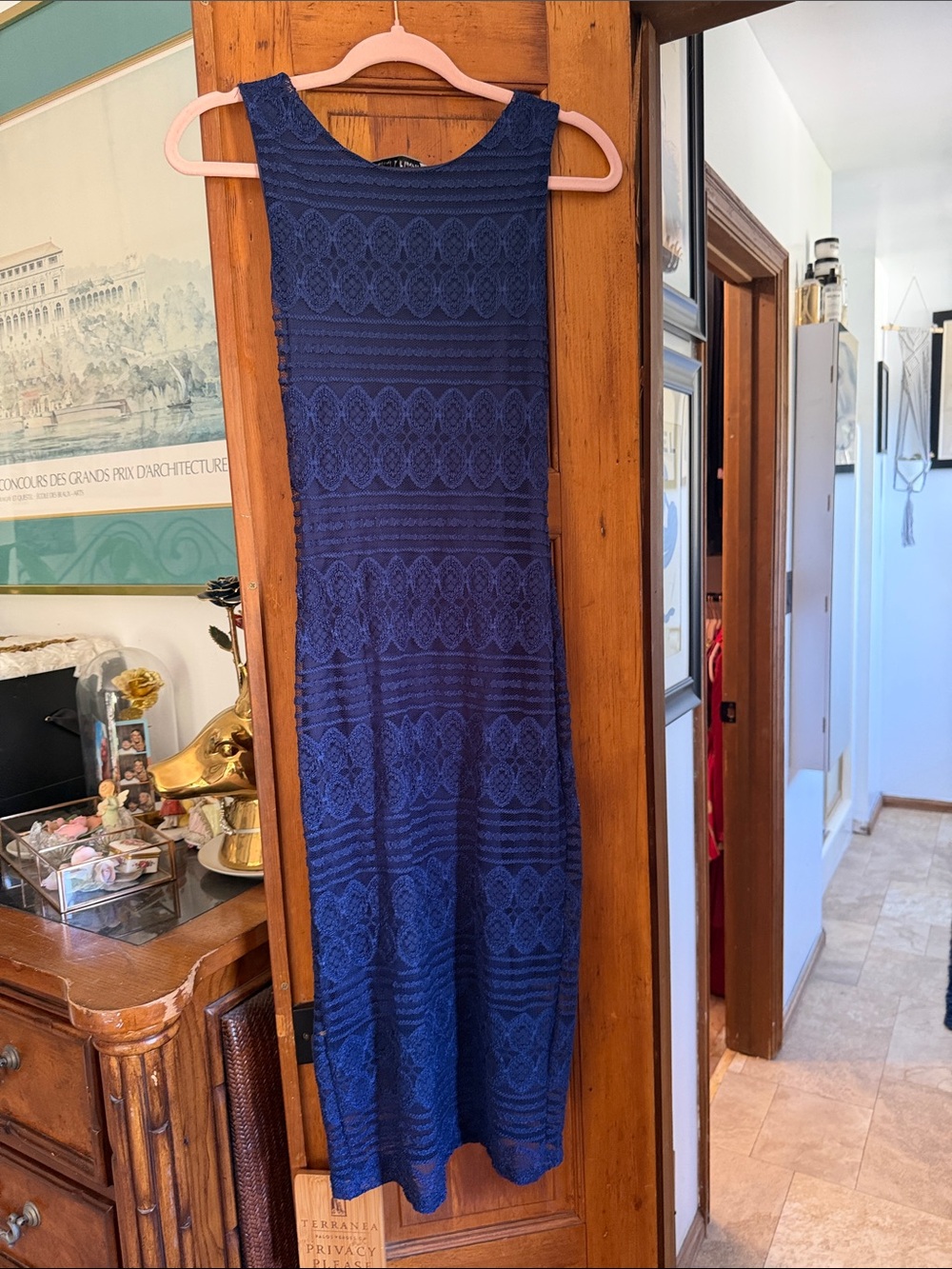 Sleeveless Navy Lace Maxi Dress - Women